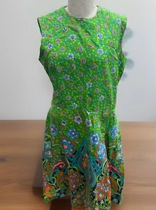 VTG Liberty Circle Mod Bright Green Flower Go Go Sleeveless Dress Shift SZ 10-12 - Picture 1 of 6