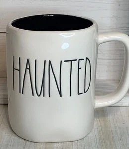 Rae Dunn White HAUNTED Coffee Mug Black Interior Halloween - Picture 1 of 2