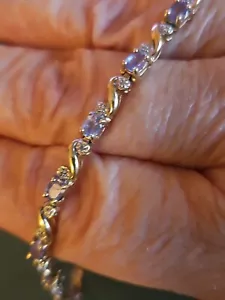 Bracciale tennis oro giallo massiccio 10 kt 6,7 g tanzanite e diamanti accento 7" nuovo senza etichette - Foto 1 di 8