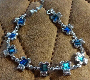 Teddy Teddybär ARMBAND PERLMUTT ABALONE MUSCHEL S-80 BLAU GRÜN SILBER ca 20 cm  - Bild 1 von 4