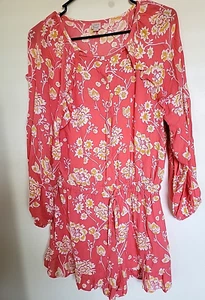 LOFT Beach Sz. XS Tie Front  Romper Coral Tropical Palm Print 100% Rayon - Picture 1 of 3