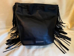 Victoria's Secret Black Fringe Backpack Purse Bag Faux Leather - Picture 1 of 3