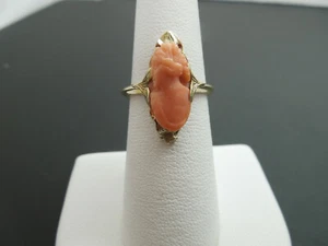 g399 Classic Coral Cameo Ring set in 10kt Yellow Gold size 6.5 - Picture 1 of 5