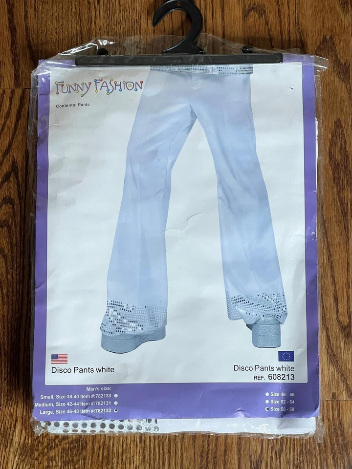 Funny Fashion White Disco Pants Halloween Costume Elvis XL 46-48 NEW - Image 1 of 3