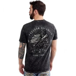 Men's Affliction Freedom Defender Liberty Black Premium Y2K Tee T-Shirt M-XXXL - Picture 1 of 3