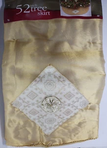 Holiday Time Christmas Tree Skirt 52 Inch Round Gold New - Picture 1 of 4