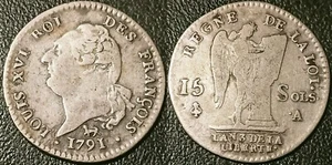 Louis XVI - Constitutional Monarchy - 15 SOLS Silver 1791 In Paris ! Dy#1721 - Picture 1 of 1