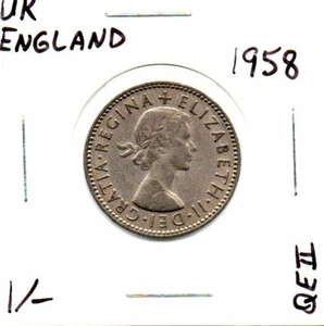 UK England 1958 One Shilling Queen Elizabeth II as pictured - Picture 1 of 6