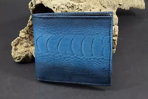 WALLET MEN BIFOLD LIGHT BLUE GENUINE OSTRICH SKIN & LEATHER MA HANDMADE ROMA 54 - Picture 1 of 8