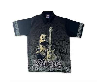 Camisa De Colección Carlos Santana Gráfica Abotonada Para Hombre’s M Guitarra Azteca Arte Rara Foto 1 de 4