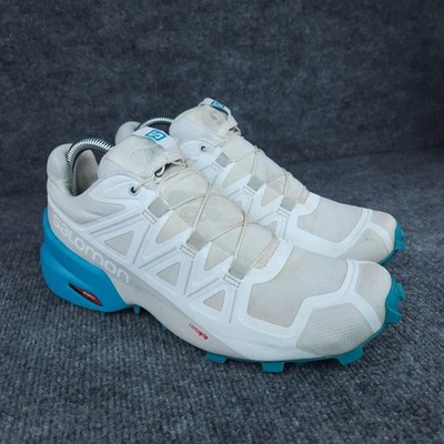 Salomon Speedcross 5 Trail Running Shoes Womens Size 8.5 White Blue Quicklace - Image 1 of 4