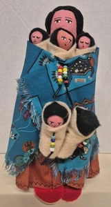 Muñeca Navajo Vintage Hecha a Mano 9" Madre Con Bebés - Imagen 1 de 17