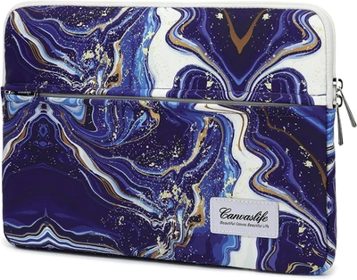 Blue Marble Pattern 13 inch Canvas Laptop Sleeve with Pocket 13 inch 13.3 inch L - Image 1 of 4