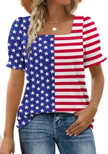 4th of July Shirts for Women 2025 Trendy Funny Short Sleeve American Flag Pat... - Picture 1 of 4