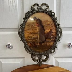 VTG Convex Oval Pictures The Angelus Jean-Francois Millet Praying Wife Farm - Picture 1 of 6