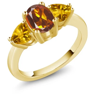 Anel de prata folheado a ouro amarelo 18K citrino madeira vermelho laranja 1,92 quilates - Imagem 1 de 4