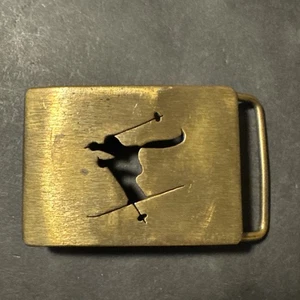 Vintage Brass Belt Buckle Skiing 1970’s - Picture 1 of 3