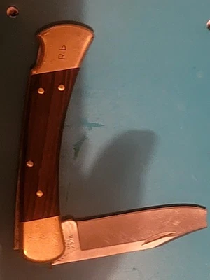 Faca dobrável Buck 110 Hunter com cabo de madeira e lâmina de aço inoxidável - Imagem 1 de 3