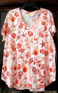 NWT C&C CALIFORNIA Sealife Print V-Neck Short Slv 100% Cotton Knit Top 2X  - Picture 1 of 4