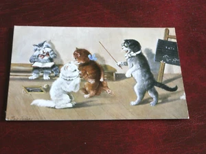 ORIGINAL  SCHROPLER SIGNED  ANTHROPOMORPHIC  CAT POSTCARD - CLASSROOM. - Picture 1 of 2