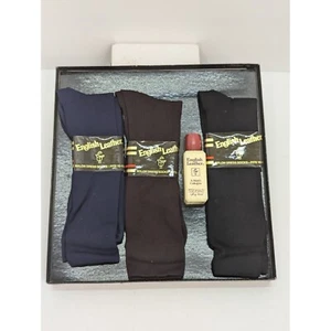 Box Set Vintage Englisch Leder Herren 3 Paar Anzugsocken Größe 10-13 und 1 Oz Kölnisch Wasser - Bild 1 von 6