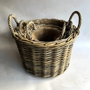 Round Rattan Log / Storage / Kindling Baskets, Excellent Quality, Hessian Lined - Picture 1 of 9