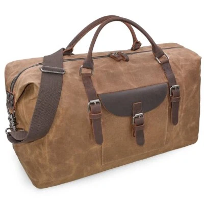 Reisetaschen Herren Leder Wasserdicht Canvas Weekender Tasche Großen Kapazitä... - Bild 1 von 4