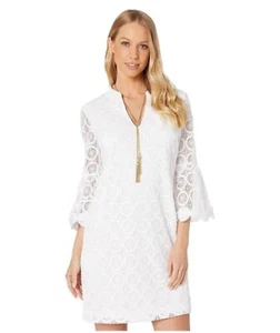 Lily Pulitzer Women's Size 2 White Long Bell Sleeve V-Neck Lace Lined Dress - Picture 1 of 6