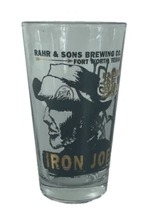 RAHR & SONS FT WORTH TX IRON JOE DEN KF SIN SERIES Pint Beer Glass Bar - Picture 1 of 5