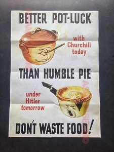 1942 WW2 USA AMERICA DON'T WASTE FOOD POT LUCK CHURCHILL PROPAGANDA POSTER 457 - Picture 1 of 11