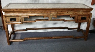 MAITLAND-SMITH Hecho a Mano Roble 2 Cajones Mosaico Superior MESA ALTAR o ESCRITORIO.35”H x 75”W Foto 1 de 4