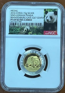 2016 China Panda Medal Sino-German "Brandenburg Gate" 15 Gram Silver NGC PF69 - Picture 1 of 8