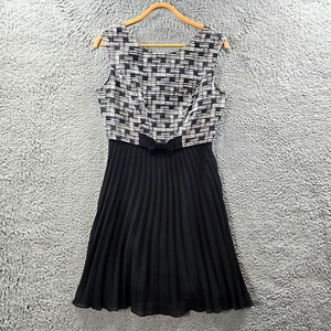 Review Womens A-line Dress Size 10 Black White Check Top Pleated Chiffon Skirt - Picture 1 of 13