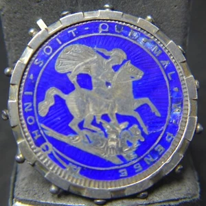 Great Britain 1821 George IV Dragon Silver Crown Brooch  Blue Enamel  Royalty  - Picture 1 of 4
