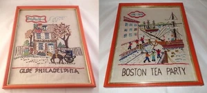 2 puntas de aguja enmarcadas coloniales con acabado vintage - fiesta del té de Filadelfia y Boston - Imagen 1 de 24