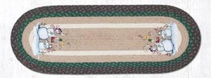 Braided Jute Hand Stenciled Oval Table Runner. Earth Rugs. BIRDHOUSE, SNOWMAN - Picture 1 of 1