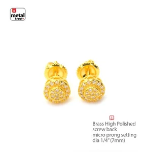 Men's Bling Icy 14K Gold Plated Round Screw Back Stud Earrings SE 11617 G - Picture 1 of 3