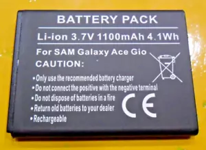 Batteria COMPATIBILE SAMSUNG GALAXY Ace Giò S5830 da 3,7v. 1100mA. LI-ION NUOVA - Foto 1 di 2