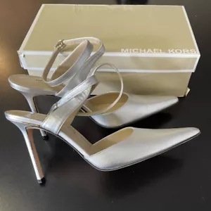 Michael Kors Silver Metallic Leather Ankle Strap Pump. Italy. Size 7.5 - Picture 1 of 11