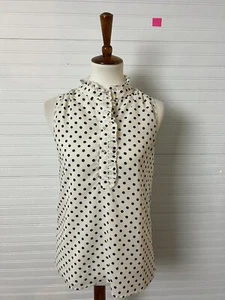 J.Crew weiß/schwarz transparent gepunktet ärmellos Knopf Rüschen Shirt Gr. 4 - Bild 1 von 8