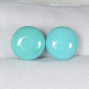 Coppia Cabine Tonde 9,10 Cts Miglior Colore Naturale Bella Addormentata Turchese 10mm..!!! - Foto 1 di 2