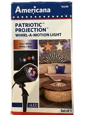 Gemmy PATRIOTIC LED Projection-Whirl-A-Motion- RED WHITE BLUE  Stars Stake Light - Image 1 of 4