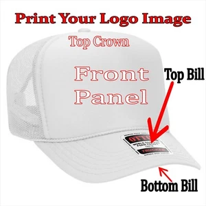 WHITE Trucker Hat Custom Printing HERE Personalized Names Numbers Images Logos - Picture 1 of 2