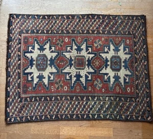3x 4 Mid 19th C. Antique Caucasian Kuba Lesghi Star Rug Ivory Blue Bronze Rose - Picture 1 of 16