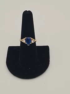 10KT Yellow Gold Blue And White/Colorless Stone Ring Size 7 - Picture 1 of 13