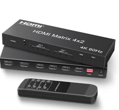 4K HDMI Matrix 4X2 Switcher Splitter with Toslink Spdif Audio Out&L+R Stereo 3D - Image 1 of 4