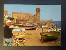 COLLIOURE peintre Eglise port de pêche    carte postale