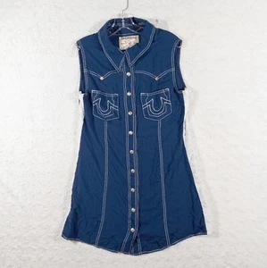 True Religion Swimwear Dress Womens Cover Up Blue Snap Western Floral Light Top - Picture 1 of 8