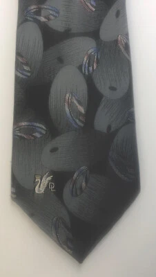 Don Loper Beverly Hills Black w/ Blue / Red Circles 100% Polyester 58" x 3.75" - Image 1 of 4