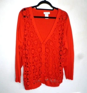 $68 NWOT Jessica London red crochet front sweater cardigan 18 20 1X XL - Picture 1 of 5